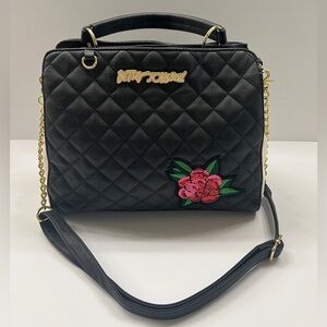 EUC Betsey Johnson EC Rose Sequence Satchel in Black, Red, and Pink